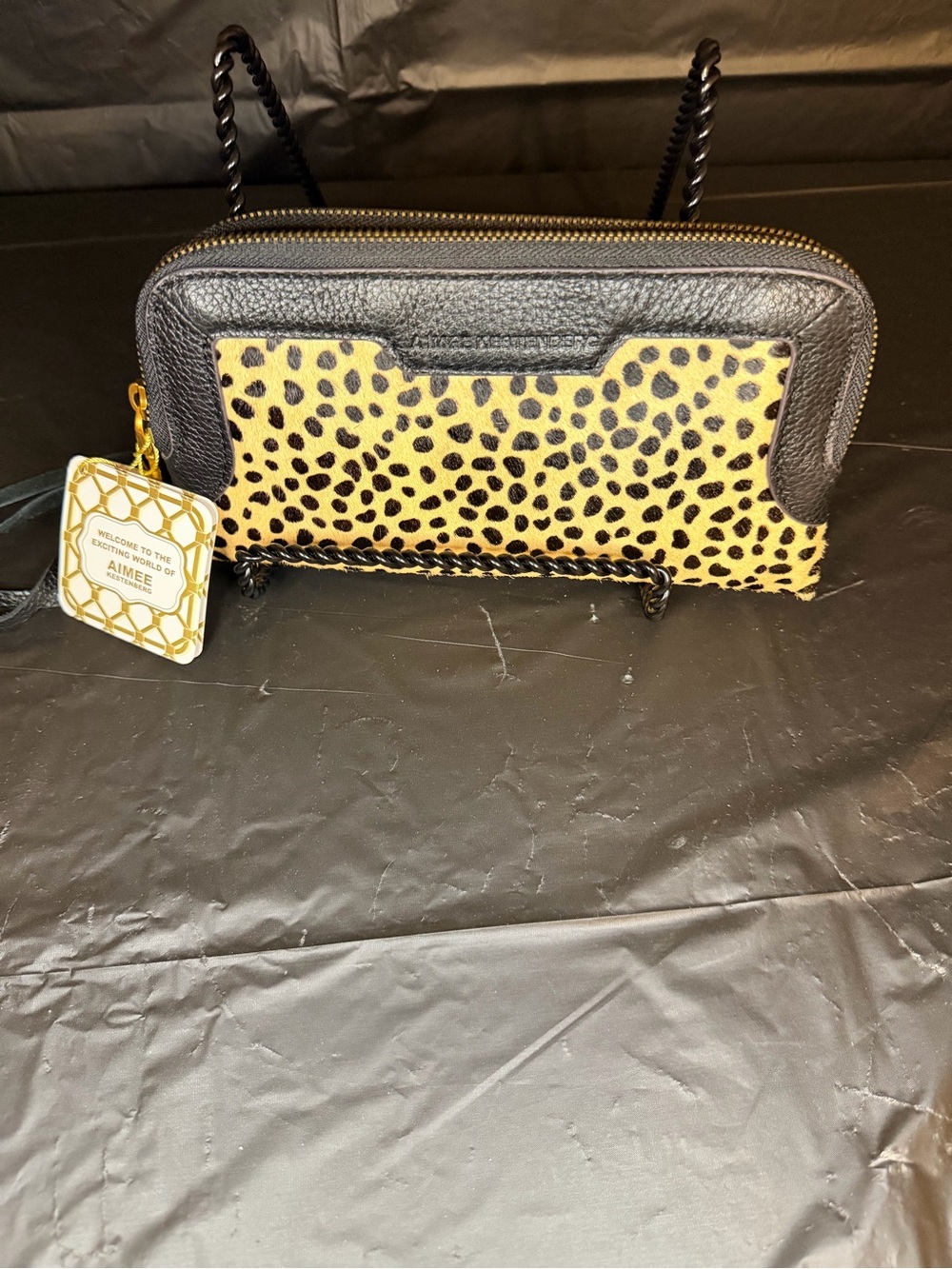 Aime Leon Dore Leopard Print Leather Zip Wallet - Black and Camel tone